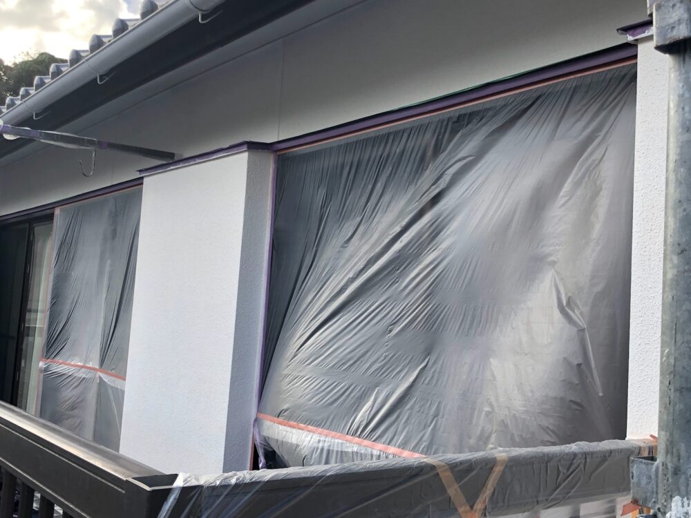 住宅外壁シリン壁部下塗り施工後の画像